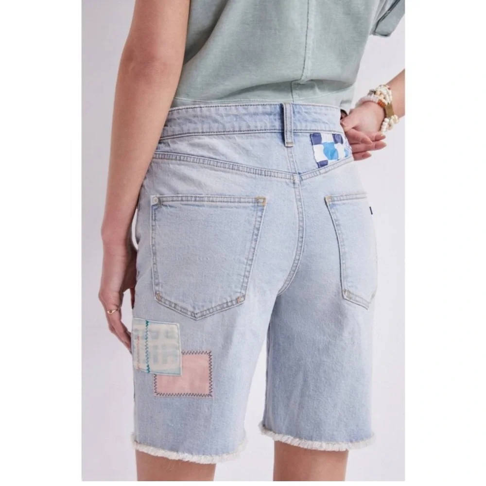Anthropologie Pilcro Ultra HR Patchwork‎ Light Denim Bermuda Shorts 29 Retro